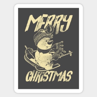 Skiing Snowman - Merry Christmas - Cream Magnet